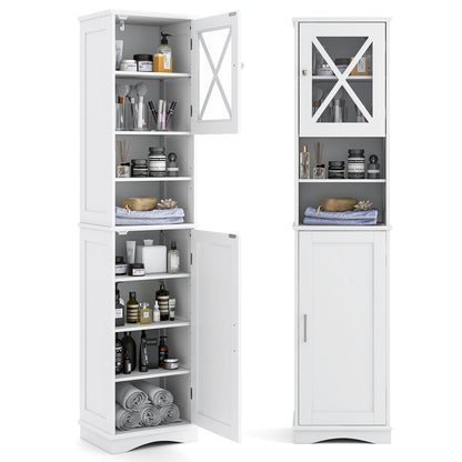 67 Inch Tall Bathroom Cabinet Freestanding Storage Cabinet with 5 Adjustable Shelves, White Floor Cabinets at Gallery Canada