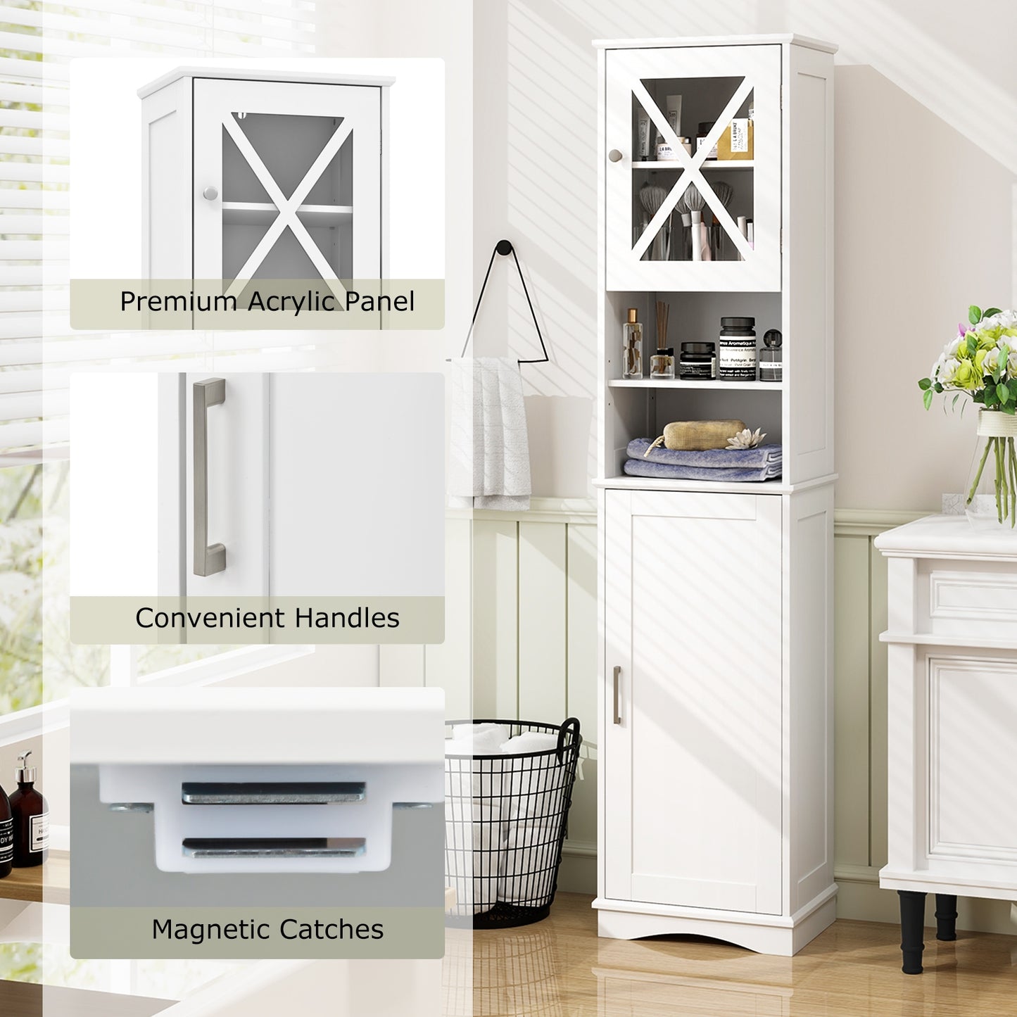 67 Inch Tall Bathroom Cabinet Freestanding Storage Cabinet with 5 Adjustable Shelves, White Floor Cabinets at Gallery Canada