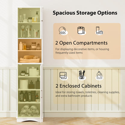 67 Inch Tall Bathroom Cabinet Freestanding Storage Cabinet with 5 Adjustable Shelves, White Floor Cabinets at Gallery Canada