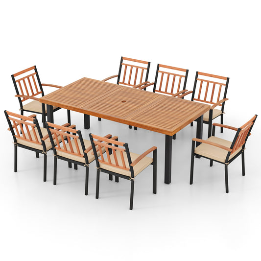 9 Piece Patio Dining Set, 39.5 Inch Acacia Wood Table, 24 Inch Chairs, Natural Patio Dining Sets Natural at Gallery Canada