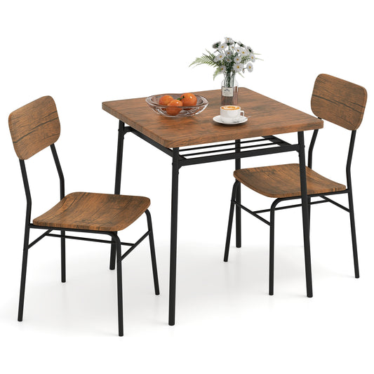 3 Piece Dining Table Set For 2, Wood Square Table With Metal Frame, Brown Dining Room Sets Brown at Gallery Canada