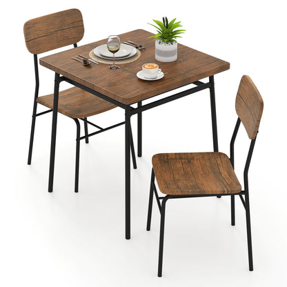 3 Piece Dining Table Set for 2 Wood Square Table with Metal Frame, Brown Dining Room Sets at Gallery Canada