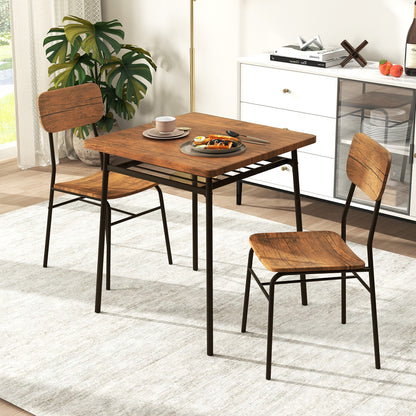 3 Piece Dining Table Set for 2 Wood Square Table with Metal Frame, Brown Dining Room Sets at Gallery Canada