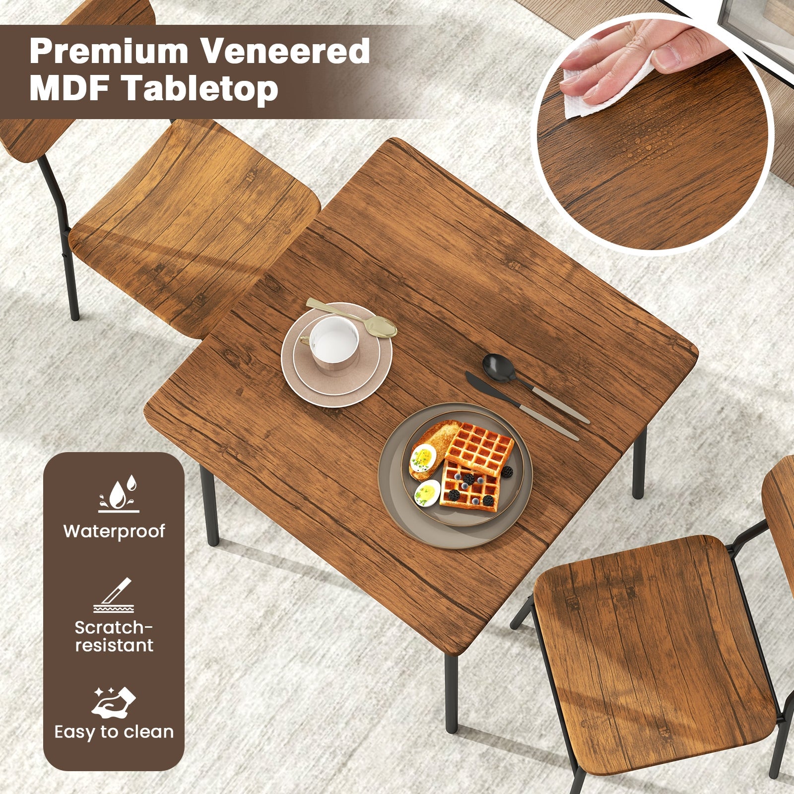 3 Piece Dining Table Set for 2 Wood Square Table with Metal Frame, Brown Dining Room Sets at Gallery Canada
