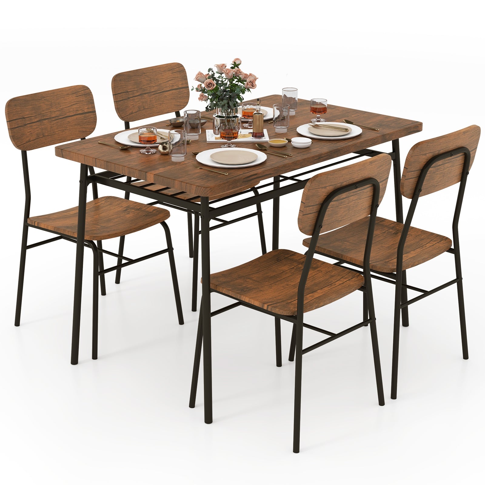 5-Piece Table Set for 4 with Metal Frame and Storage Rack, Brown Dining Room Sets at Gallery Canada