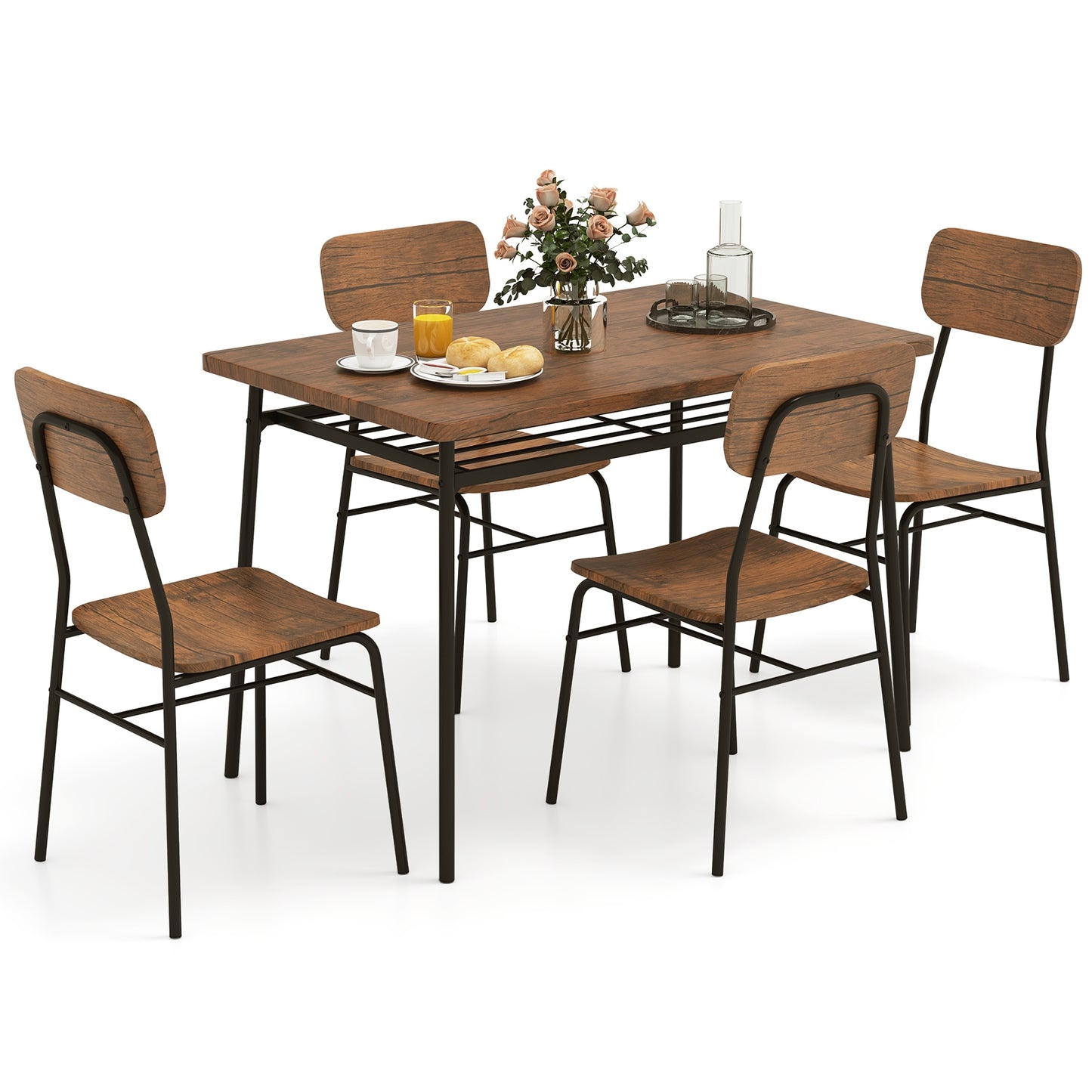 5-Piece Table Set for 4 with Metal Frame and Storage Rack, Brown Dining Room Sets at Gallery Canada