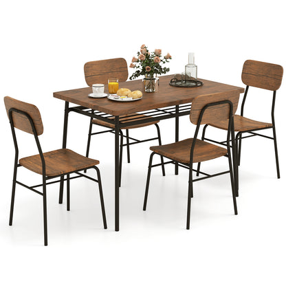 5-Piece Table Set for 4 with Metal Frame and Storage Rack, Brown Dining Room Sets at Gallery Canada
