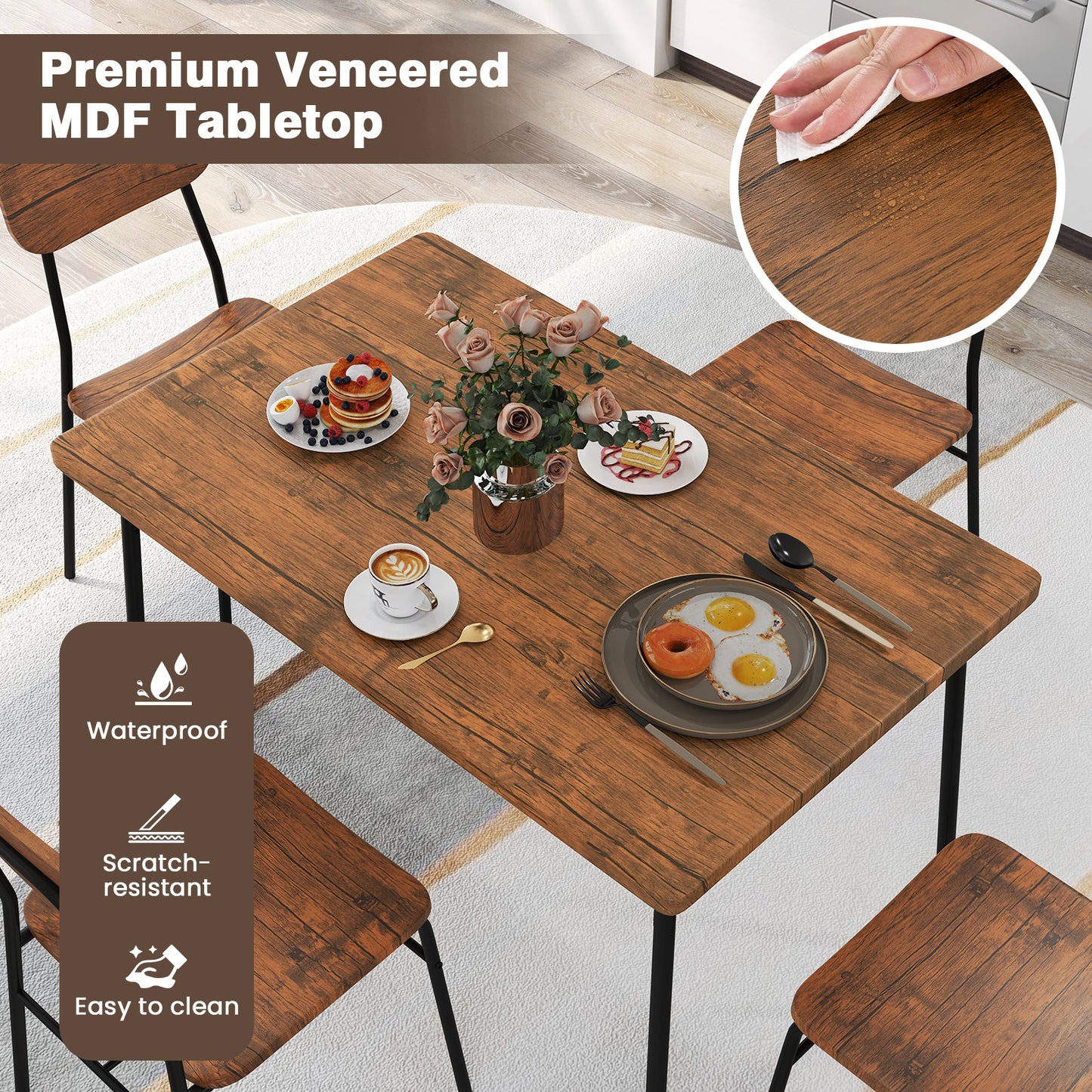 5-Piece Table Set for 4 with Metal Frame and Storage Rack, Brown Dining Room Sets at Gallery Canada