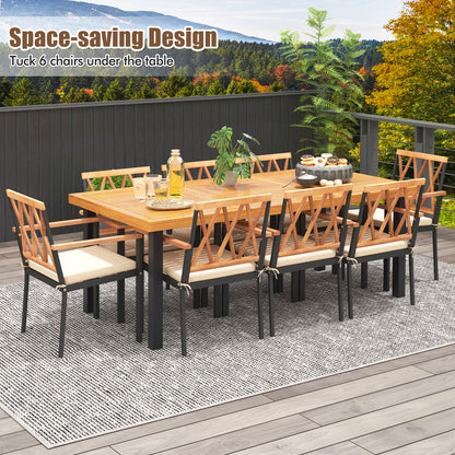 9 Pieces Patio Dining Set 39.5 Inch Acacia Wood Table with Umbrella Hole and 22.5-Inch Wide Chairs, Natural Patio Dining Sets at Gallery Canada