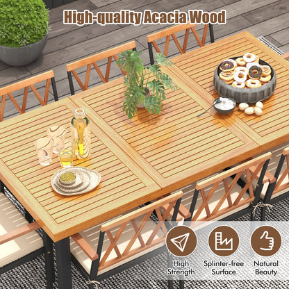 9 Pieces Patio Dining Set 39.5 Inch Acacia Wood Table with Umbrella Hole and 22.5-Inch Wide Chairs, Natural Patio Dining Sets at Gallery Canada