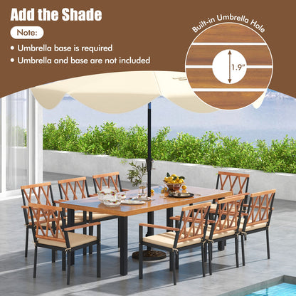 9 Pieces Patio Dining Set 39.5 Inch Acacia Wood Table with Umbrella Hole and 22.5-Inch Wide Chairs, Natural Patio Dining Sets at Gallery Canada