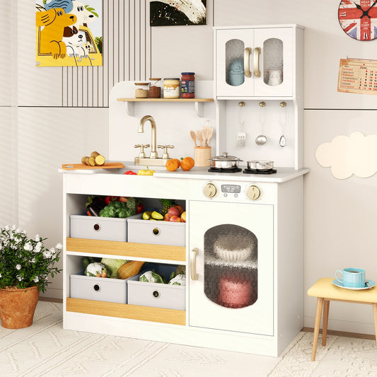Kids Kitchen Playset With Cooking Accessories, Toy Cuttable Veggies, White Play Kitchen Sets White at Gallery Canada