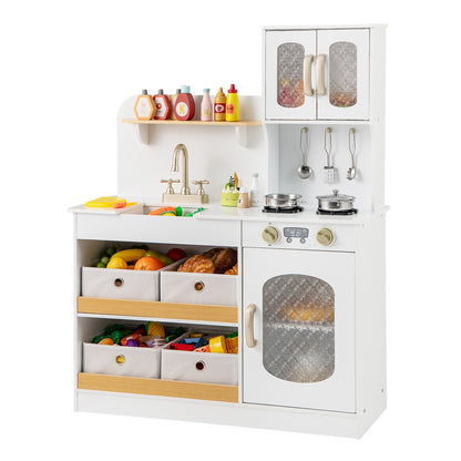 Kids Kitchen Playset with Cooking Accessories and Toy Cuttable Veggies, White Play Kitchen Sets at Gallery Canada