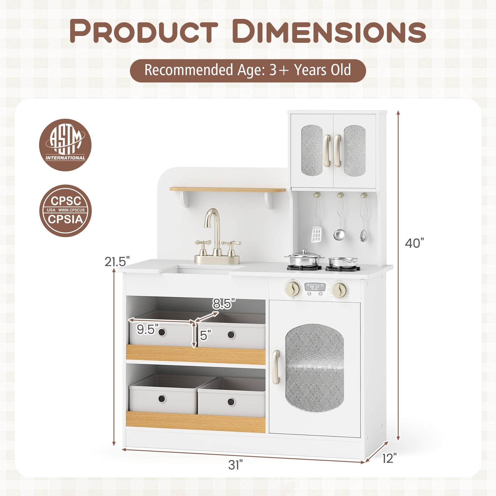 Kids Kitchen Playset with Cooking Accessories and Toy Cuttable Veggies, White Play Kitchen Sets at Gallery Canada