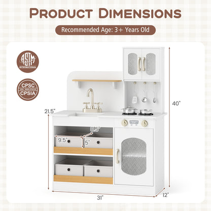 Kids Kitchen Playset with Cooking Accessories and Toy Cuttable Veggies, White Play Kitchen Sets at Gallery Canada