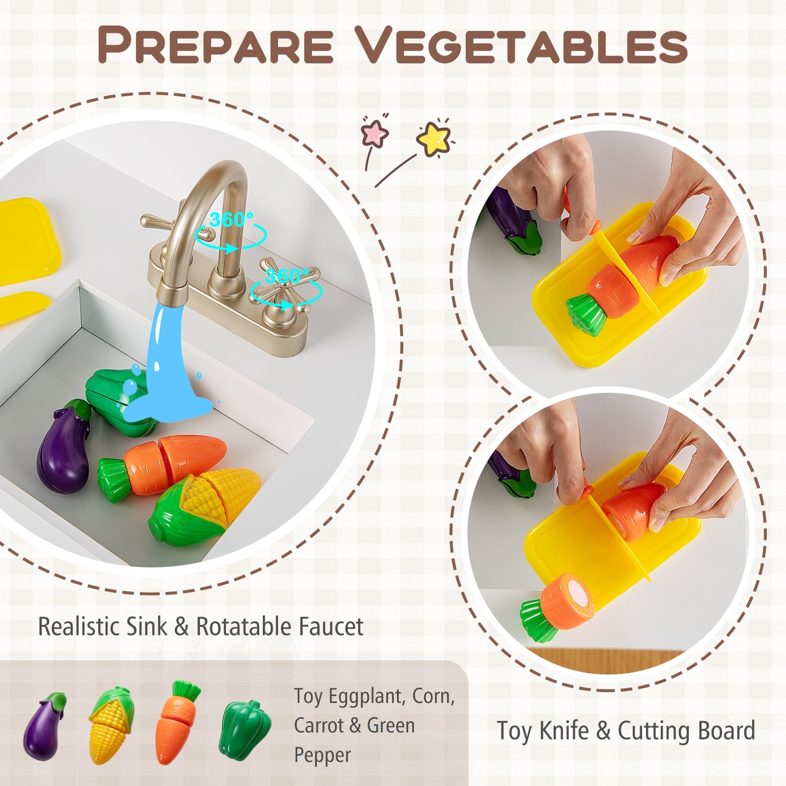 Kids Kitchen Playset with Cooking Accessories and Toy Cuttable Veggies, White Play Kitchen Sets at Gallery Canada