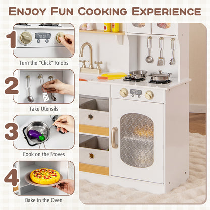Kids Kitchen Playset with Cooking Accessories and Toy Cuttable Veggies, White Play Kitchen Sets at Gallery Canada