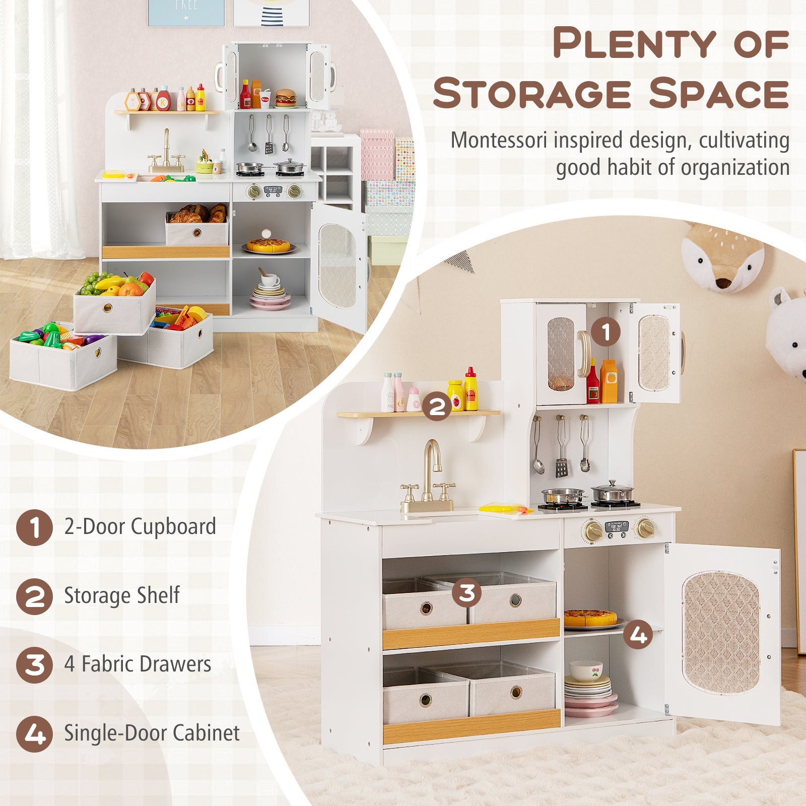 Kids Kitchen Playset with Cooking Accessories and Toy Cuttable Veggies, White Play Kitchen Sets at Gallery Canada