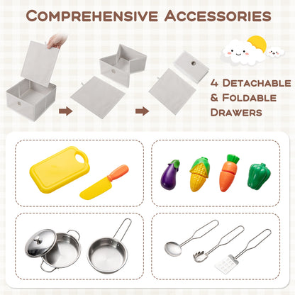 Kids Kitchen Playset with Cooking Accessories and Toy Cuttable Veggies, White Play Kitchen Sets at Gallery Canada