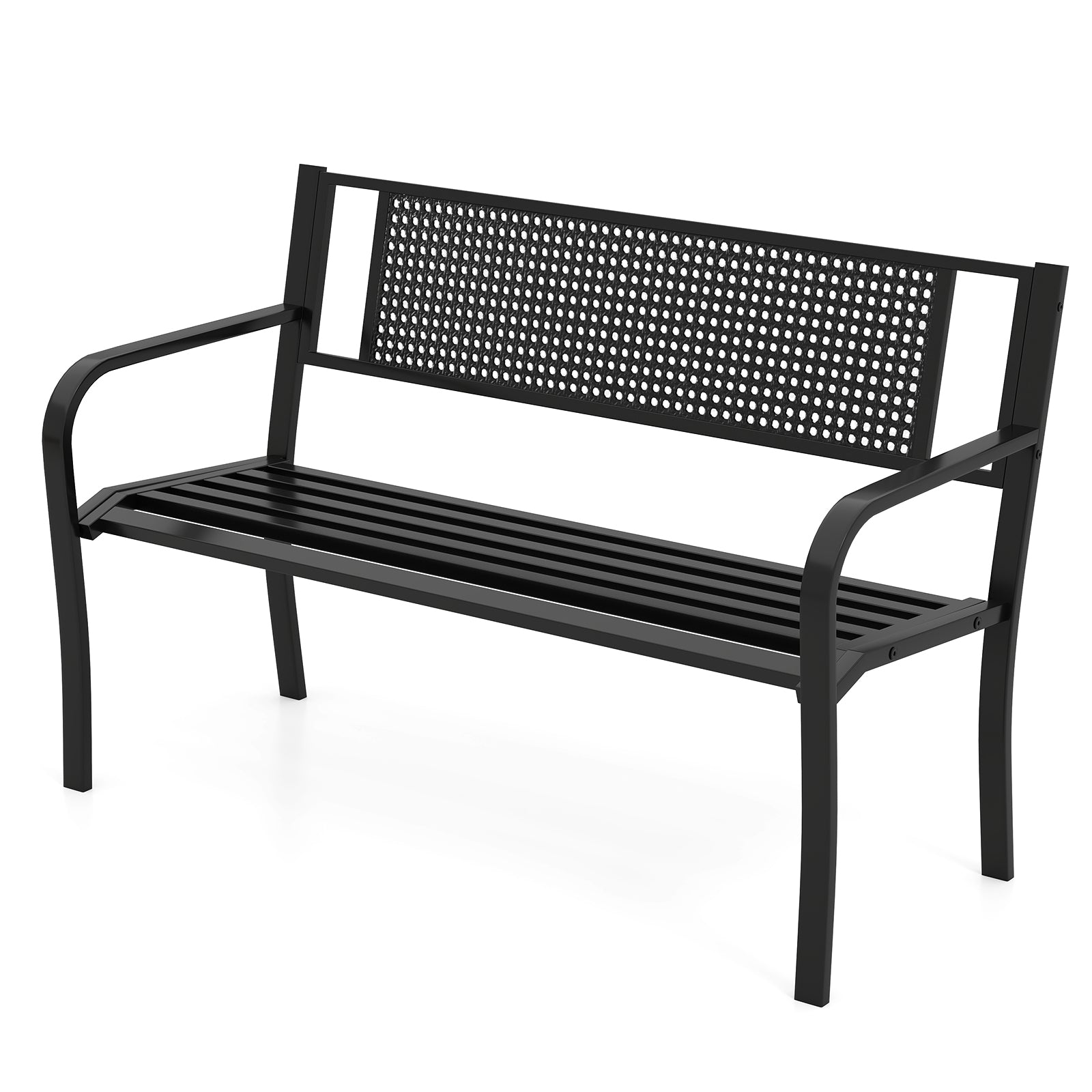 50 Inches Garden Bench with Patterned Backrest and Curved Armrests, Black Outdoor Benches at Gallery Canada