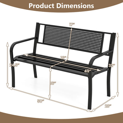 50 Inches Garden Bench with Patterned Backrest and Curved Armrests, Black Outdoor Benches at Gallery Canada