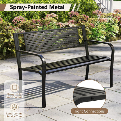50 Inches Garden Bench with Patterned Backrest and Curved Armrests, Black Outdoor Benches at Gallery Canada