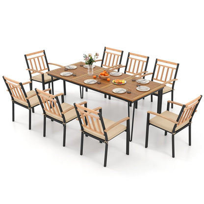9-Piece Patio Dining Set 35.5 Inch Acacia Wood Table with Umbrella Hole and 24-Inch Wide Chairs, Natural Patio Dining Sets at Gallery Canada