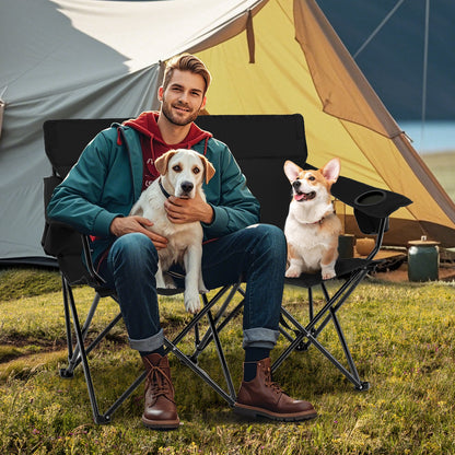 Double Camping Chair 2-Person Outdoor Folding Loveseat with Cup Holders, Black Camping Furniture at Gallery Canada