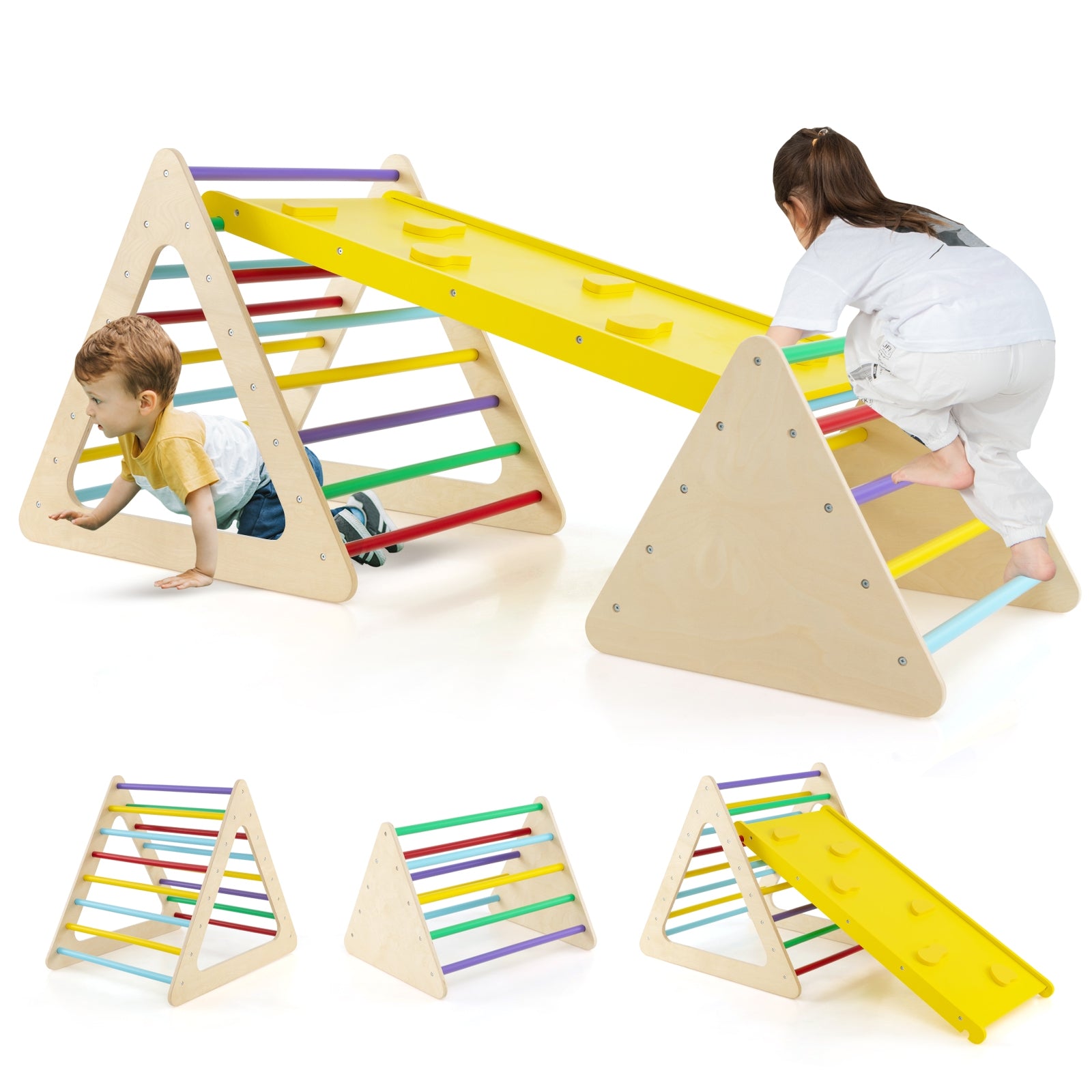 3 Piece Toddler Triangle Set Montessori with 2 Climbing Triangles and 1 Ramp-Colorful, Color Climbers & Slides at Gallery Canada