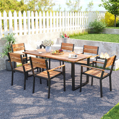 7 Pieces Acacia Wood Patio Dining Set with Metal Frame and 2 Inches Umbrella Hole Patio Dining Sets at Gallery Canada