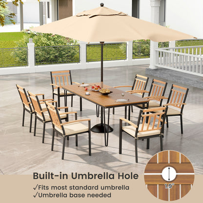 9-Piece Patio Dining Set 35.5 Inch Acacia Wood Table with Umbrella Hole and 24-Inch Wide Chairs, Natural Patio Dining Sets at Gallery Canada