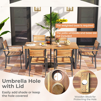 7 Pieces Acacia Wood Patio Dining Set with Metal Frame and 2 Inches Umbrella Hole Patio Dining Sets at Gallery Canada