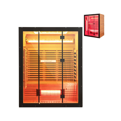 Infrared Wooden Sauna Room for 3 People with Heating Panels and Red Light Tubes Sauna at Gallery Canada