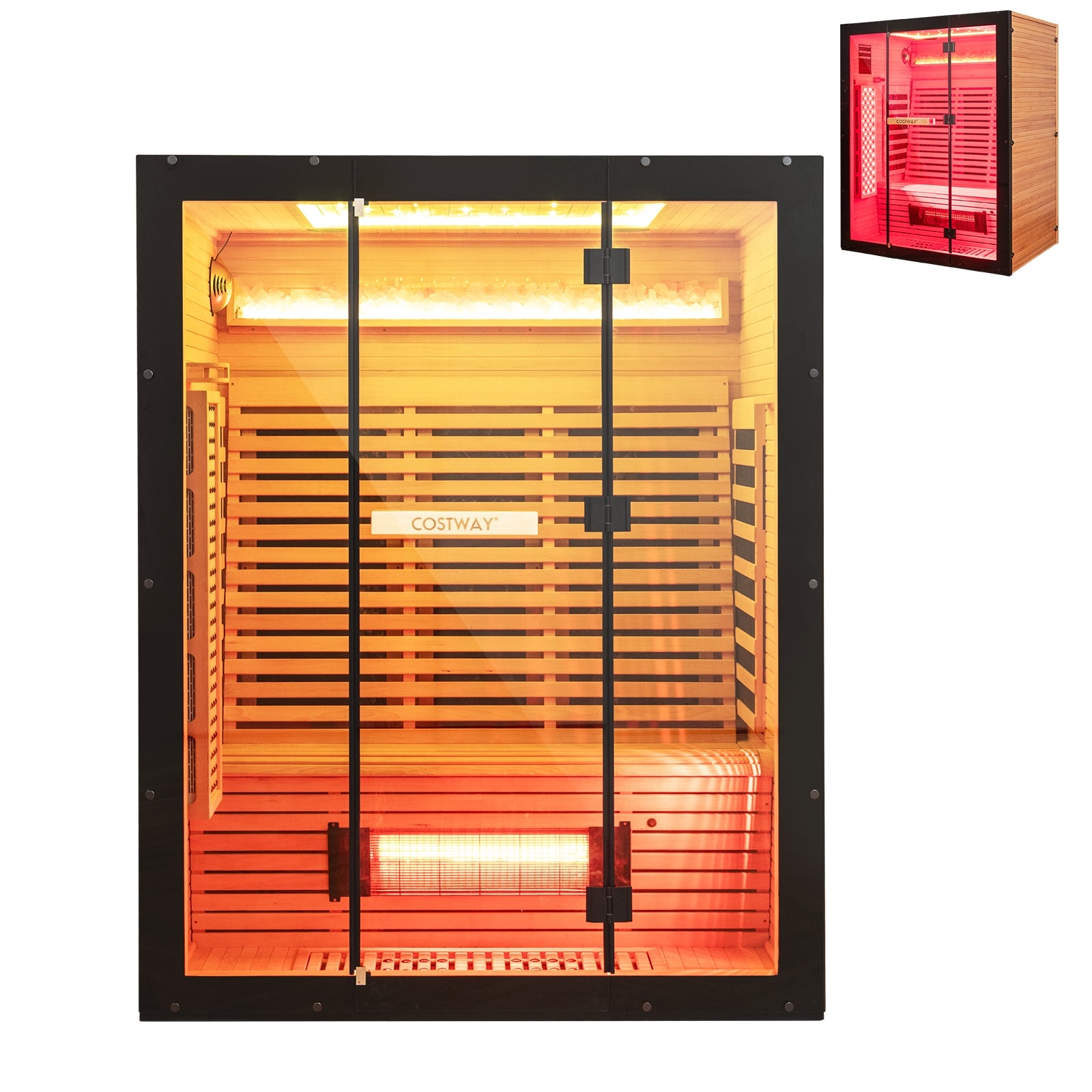 Infrared Wooden Sauna Room for 3 People with Heating Panels and Red Light Tubes Sauna at Gallery Canada