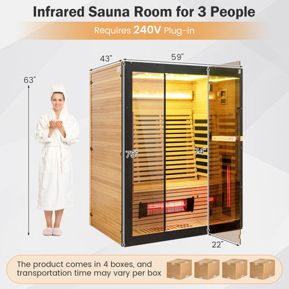 Infrared Wooden Sauna Room for 3 People with Heating Panels and Red Light Tubes Sauna at Gallery Canada