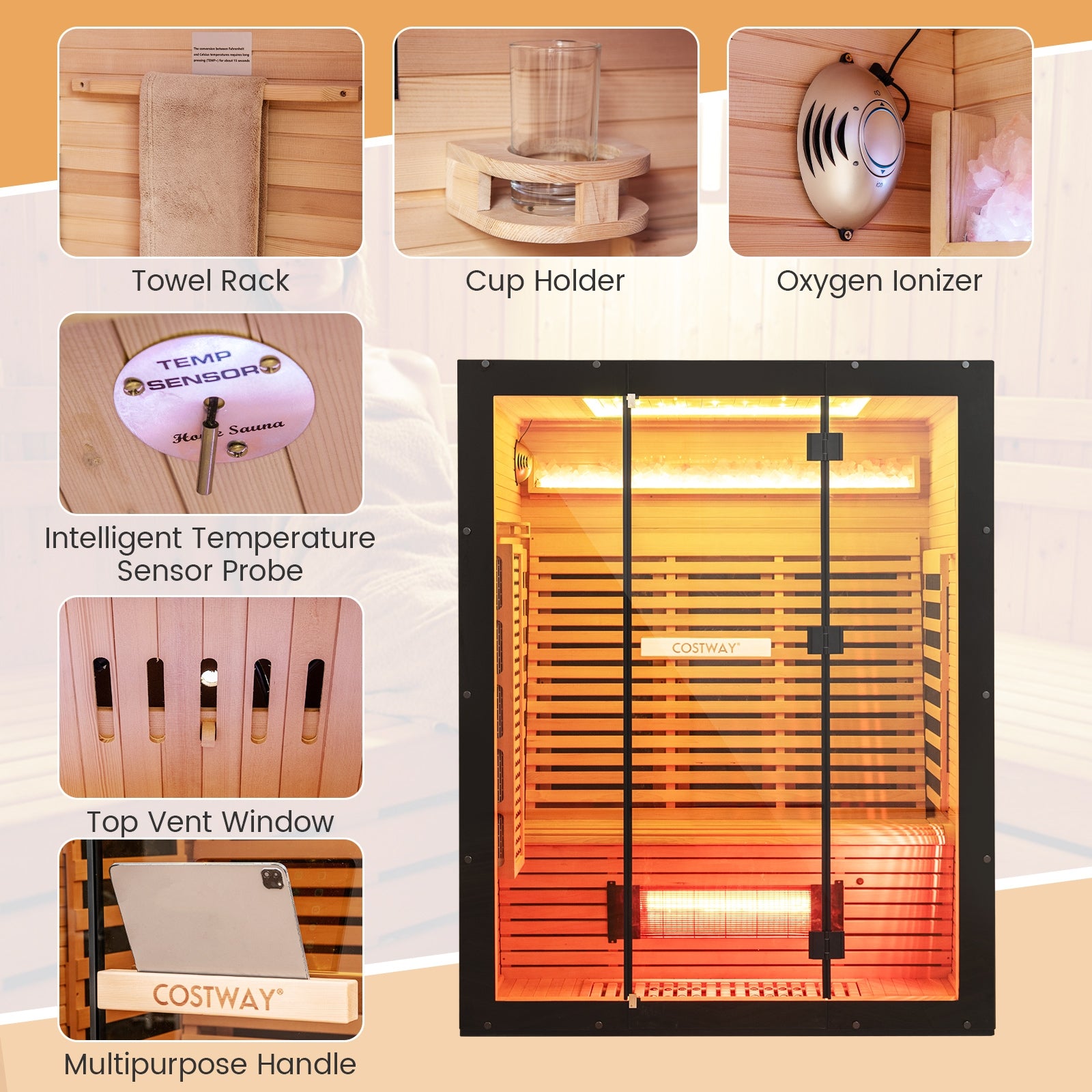 Infrared Wooden Sauna Room for 3 People with Heating Panels and Red Light Tubes Sauna at Gallery Canada