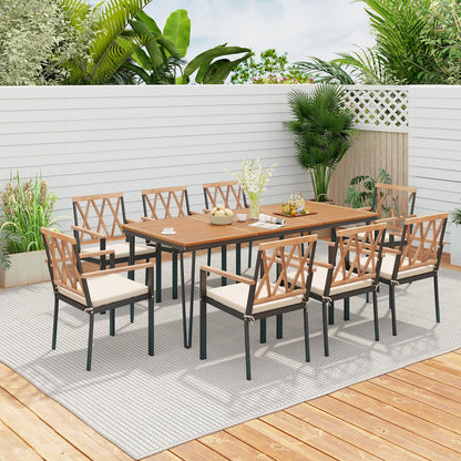 9-Piece Patio Dining Set 35.5 Inch Acacia Wood Table with Umbrella Hole and 22.5-Inch Wide Chairs, Natural Patio Dining Sets at Gallery Canada