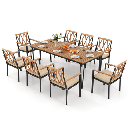 9-Piece Patio Dining Set 35.5 Inch Acacia Wood Table with Umbrella Hole and 22.5-Inch Wide Chairs, Natural Patio Dining Sets at Gallery Canada