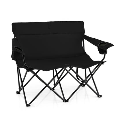Double Camping Chair 2-Person Outdoor Folding Loveseat with Cup Holders, Black Camping Furniture at Gallery Canada