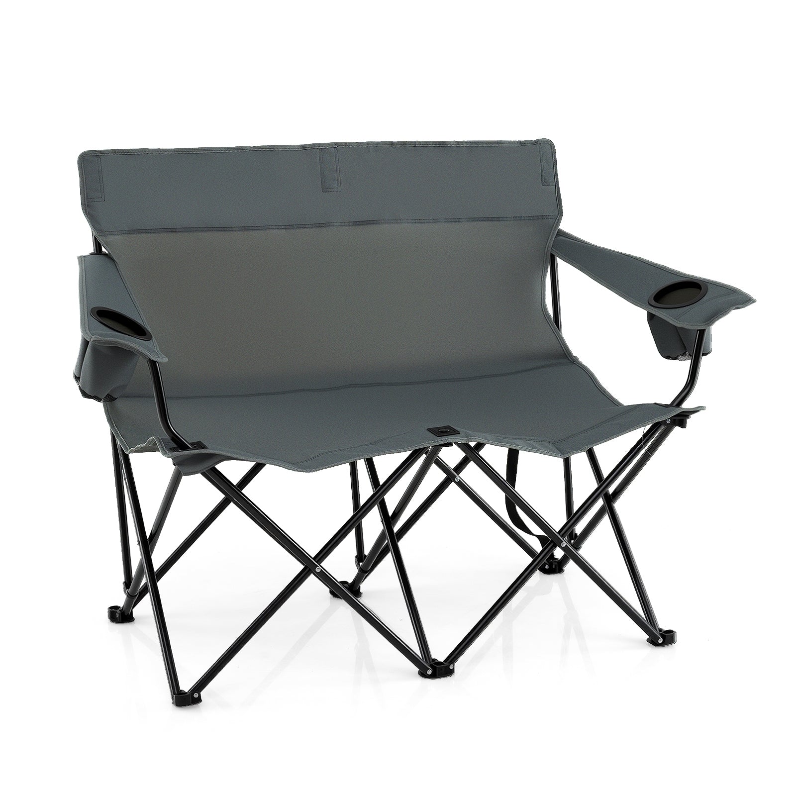 Double Camping Chair 2-Person Outdoor Folding Loveseat with Cup Holders, Gray Camping Furniture Gray at Gallery Canada