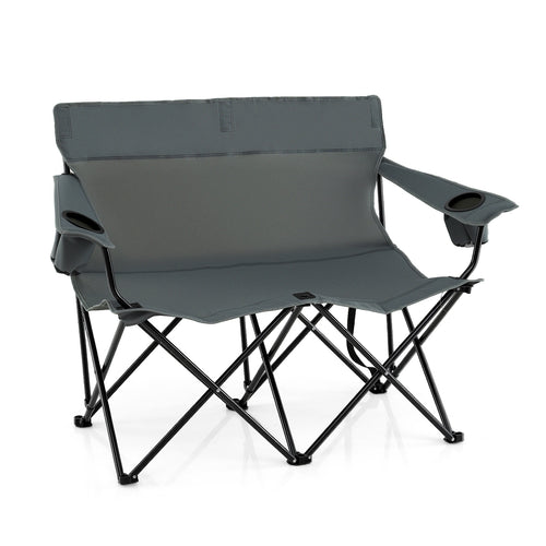 Double Camping Chair, 2-Person Folding Loveseat, Gray