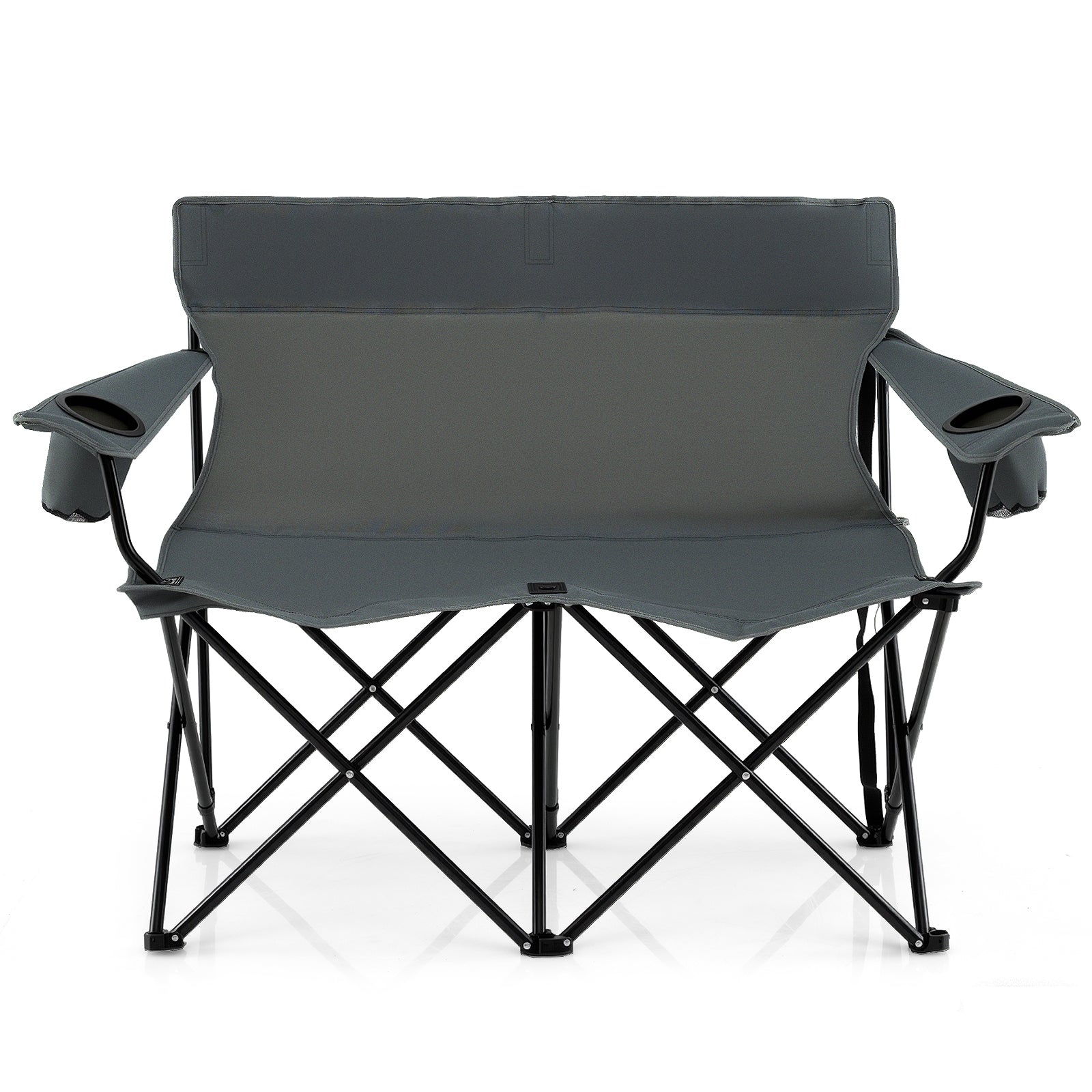 Double Camping Chair 2-Person Outdoor Folding Loveseat with Cup Holders, Gray Camping Furniture at Gallery Canada