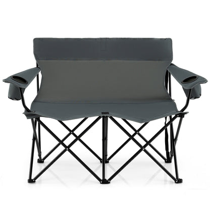 Double Camping Chair 2-Person Outdoor Folding Loveseat with Cup Holders, Gray Camping Furniture at Gallery Canada