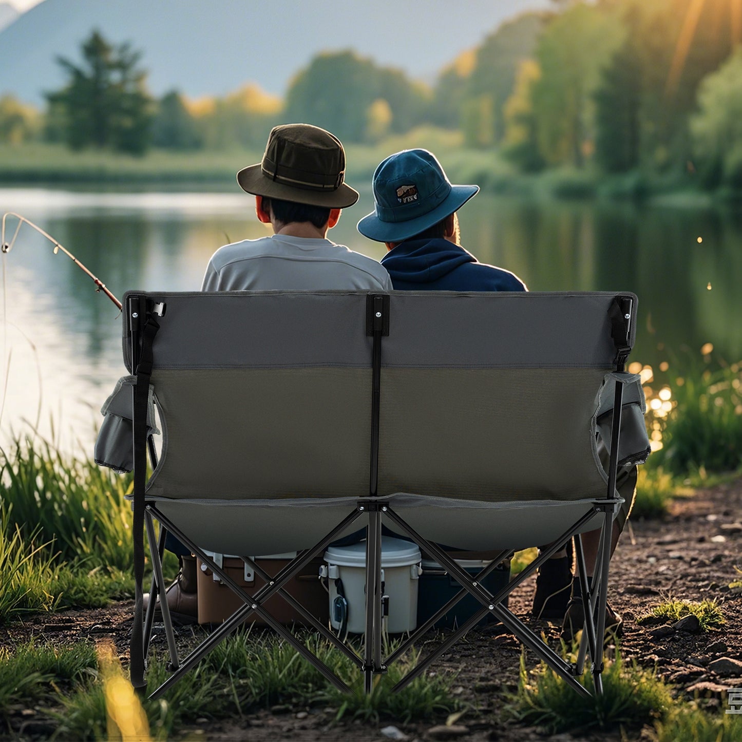 Double Camping Chair 2-Person Outdoor Folding Loveseat with Cup Holders, Gray Camping Furniture at Gallery Canada