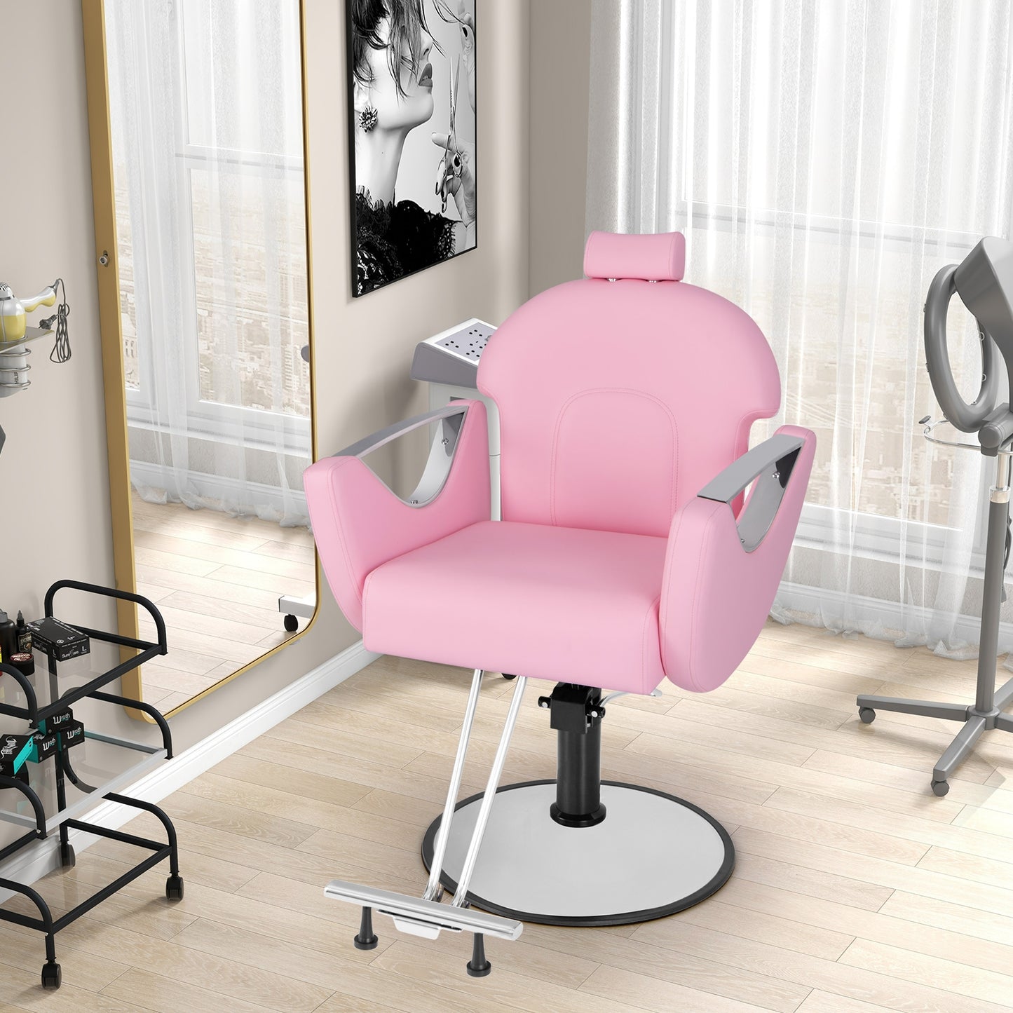 360°Swivel Reclining Salon Chair for Hair Stylist, Pink Spa & Salon at Gallery Canada