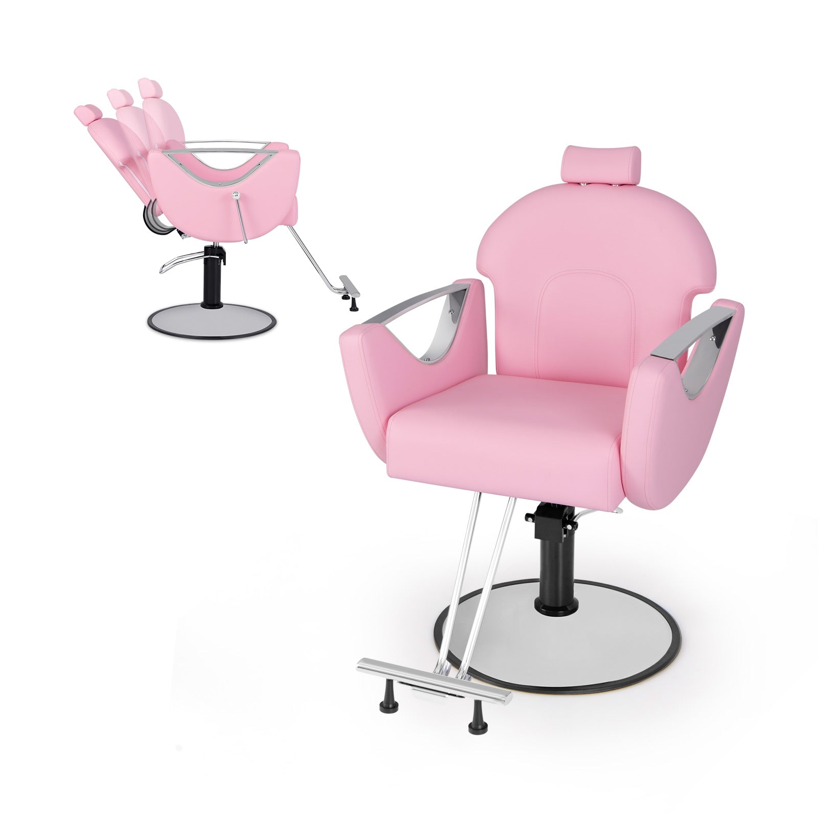 360°Swivel Reclining Salon Chair for Hair Stylist, Pink Spa & Salon Pink at Gallery Canada