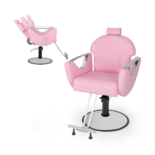 360°Swivel Reclining Salon Chair for Hair Stylist, Pink Spa & Salon Pink at Gallery Canada