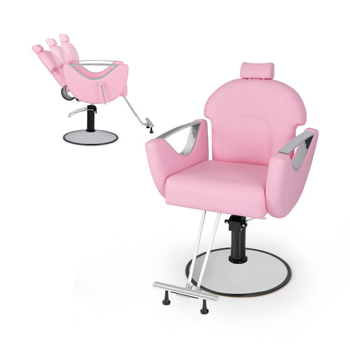 360°Swivel Reclining Salon Chair for Hair Stylist, Pink