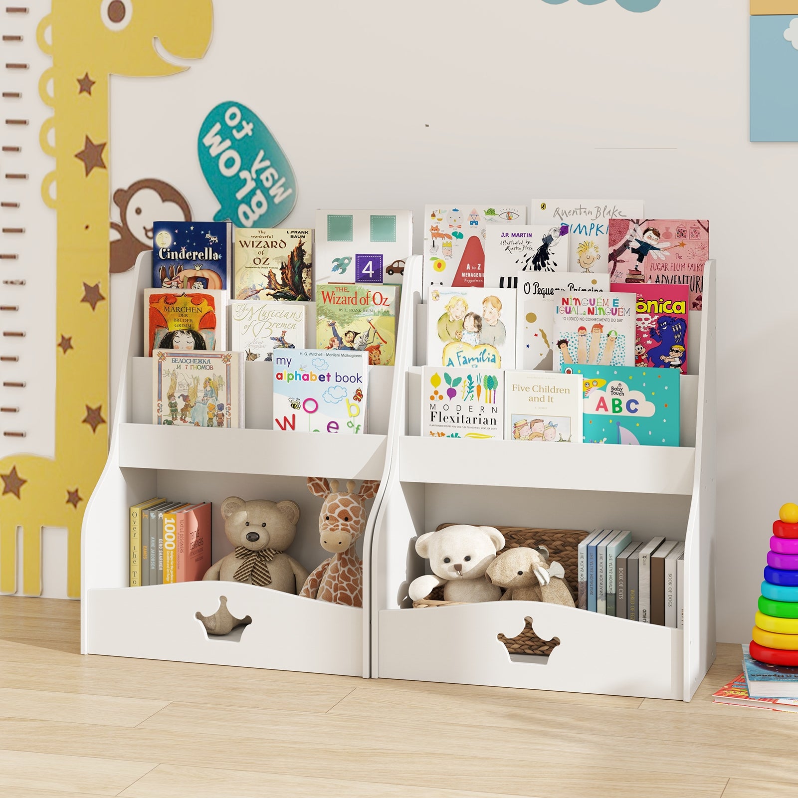 4-Tier Kids Bookshelf with Shelves and Compartment for Toddlers, White Kids Storage at Gallery Canada
