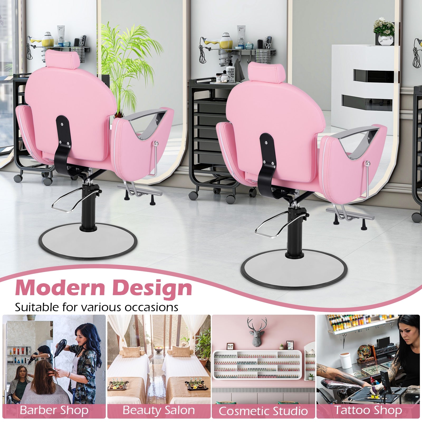 360°Swivel Reclining Salon Chair for Hair Stylist, Pink Spa & Salon at Gallery Canada